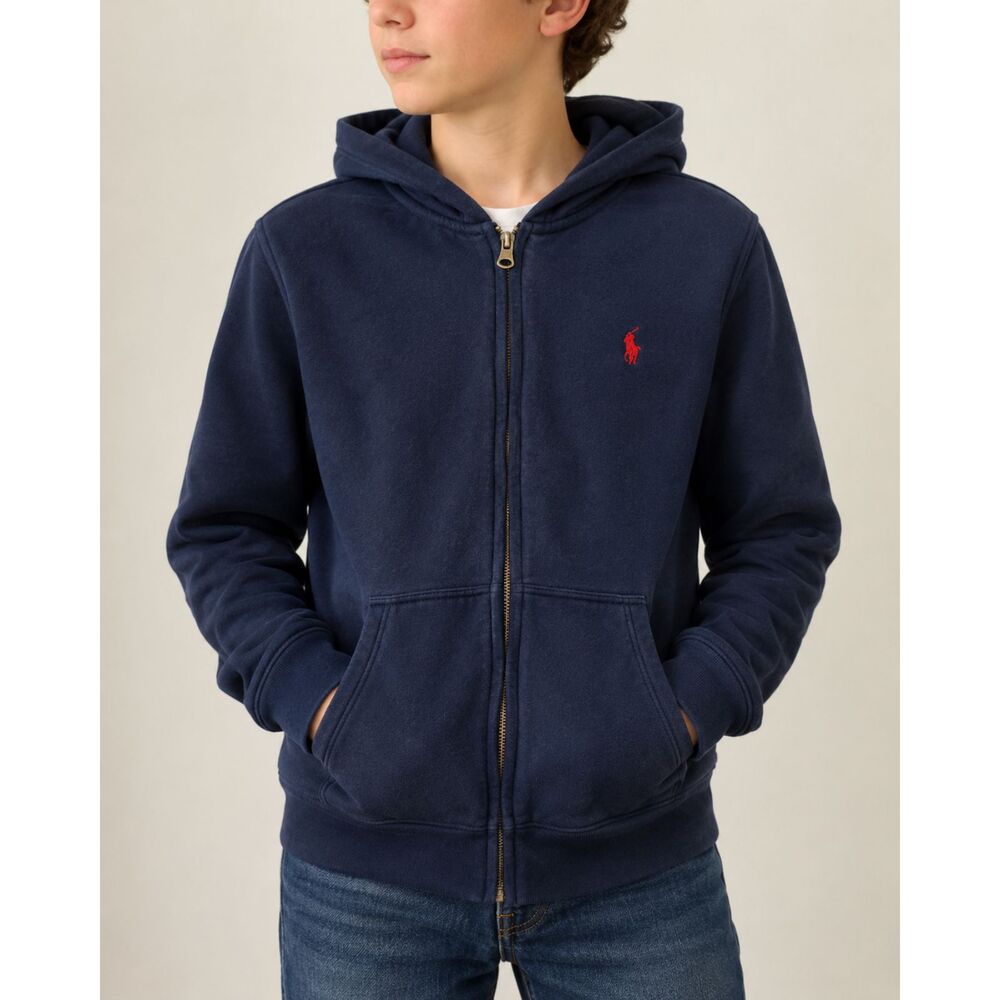 Polo Ralph Lauren Boys M 10-12 Navy Full Zip Hoodie Red Pony